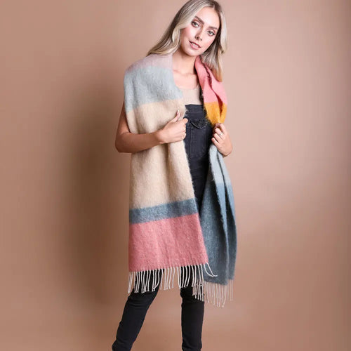 Winter Color‑Block Faux Mohair Scarf – Soft, Vibrant & Animal‑Friendly