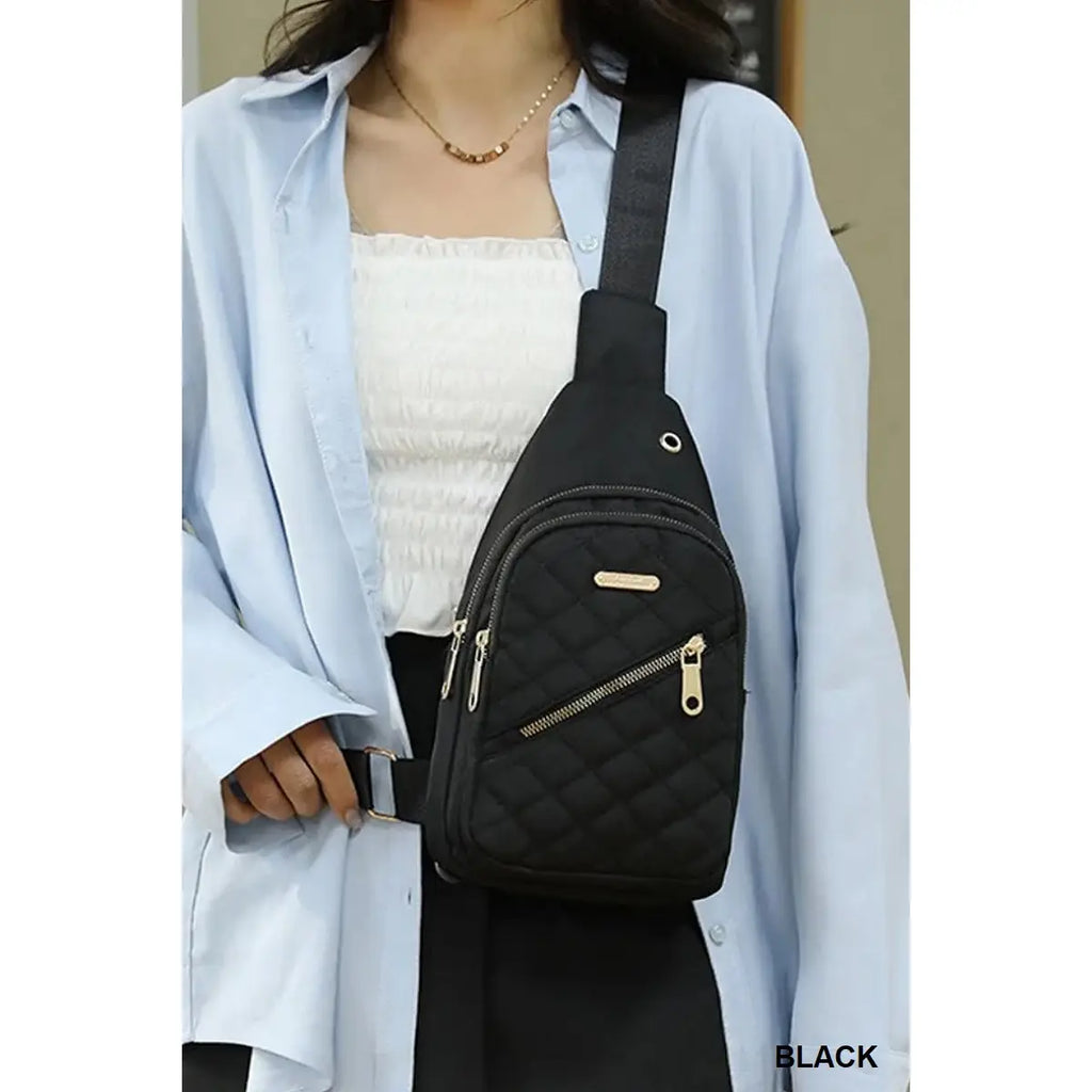 Quilted Multi‑Pocket Crossbody Sling Bag – Lightweight, Waterproof Design