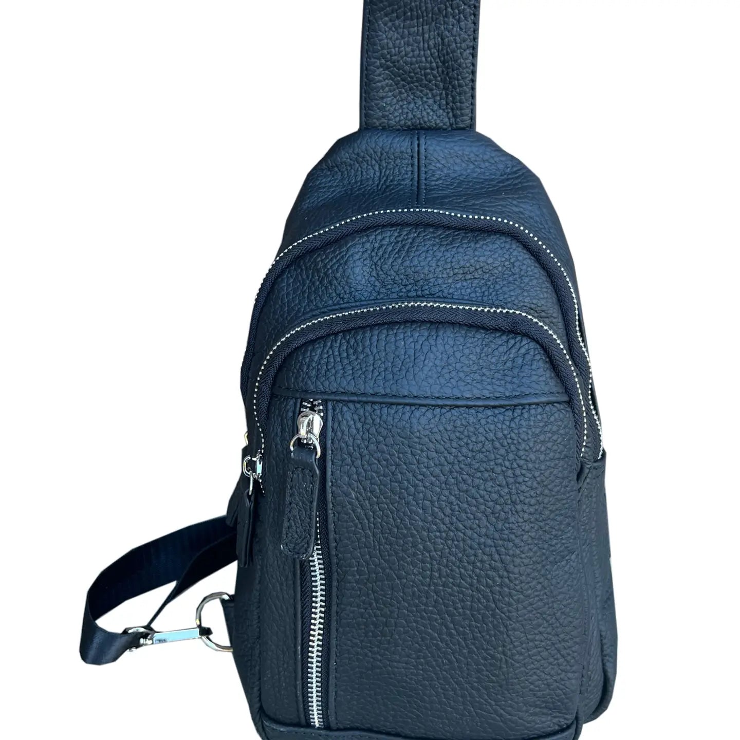 Cowhide Leather Sling Bag – Multi‑Pocket Compact Crossbody with Adjustable Strap