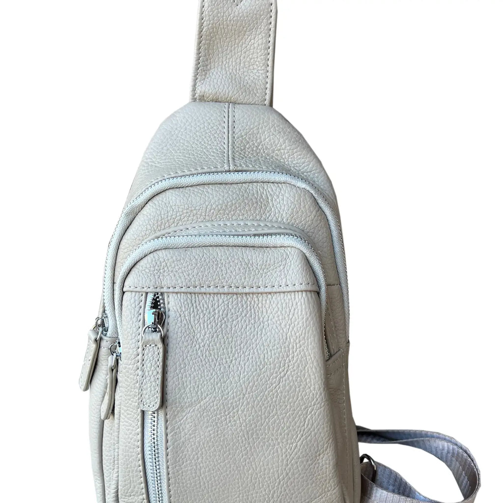 Cowhide Leather Sling Bag – Multi‑Pocket Compact Crossbody with Adjustable Strap